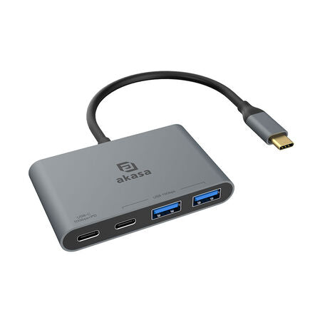 Akasa USB 4-in-1-Hub - 2x USB-C, 2x USB-A, Power Delivery, 18cm, silber
