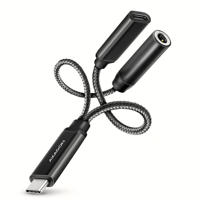 AXAGON ADA-HCPD USB-C zu 3.5-mm-Klinkenstecker und USB-C, Hi-Res DAC, 384kHz/32bit, 60 W PD - schwarz