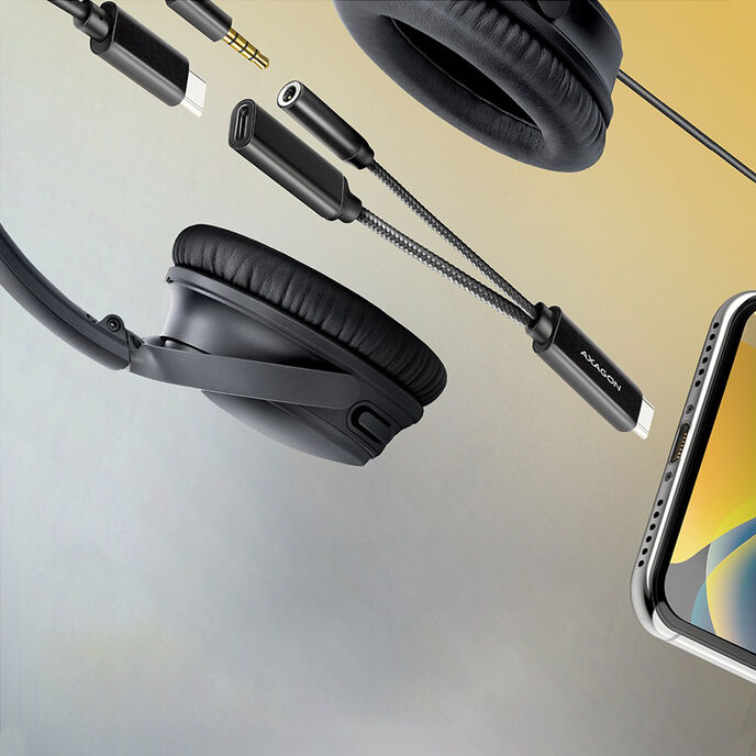 AXAGON ADA-HCPD USB-C zu 3.5-mm-Klinkenstecker und USB-C, Hi-Res DAC, 384kHz/32bit, 60 W PD - schwarz