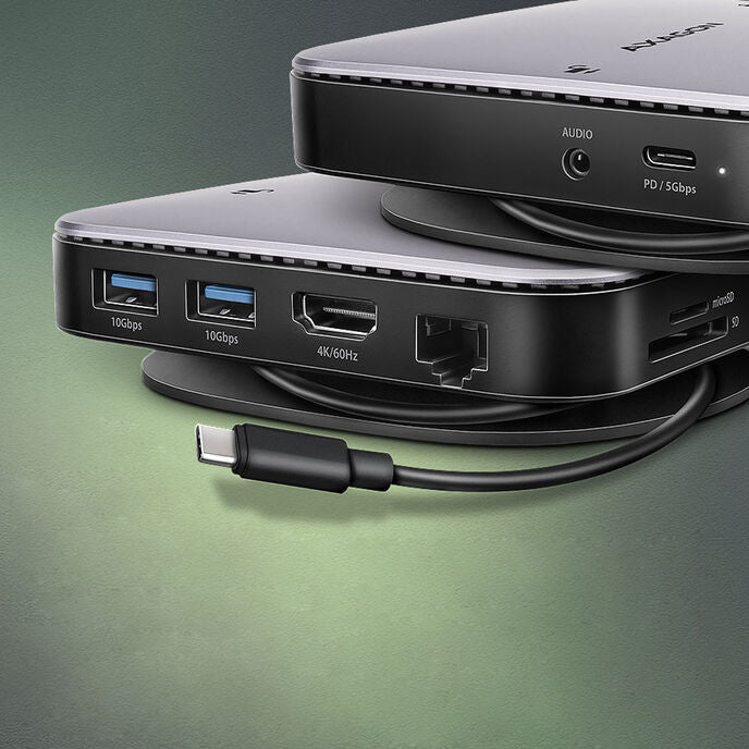 AXAGON HMC-UFO USB-C Hub, M.2 SATA/NVMe, 1 Gbit/s Ethernet, 384 kHz Audio - schwarz/silber
