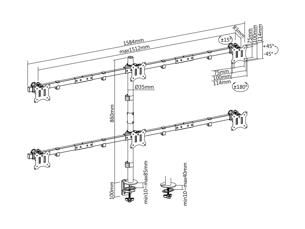 Equip 17"-32" Schwenkbare 6-Monitor-Schreibtischhalterung