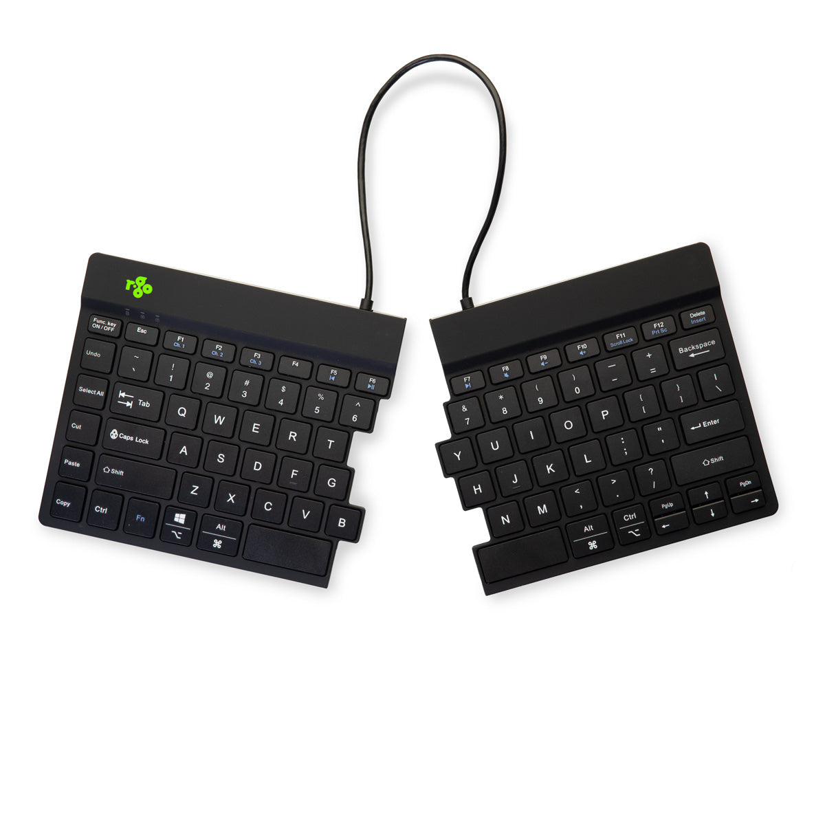 R-Go Tools Ergonomische Tastatur R-Go Split Break mit Pausensoftware, geteilte Tastatur, QWERTY (US), kabellos, schwarz