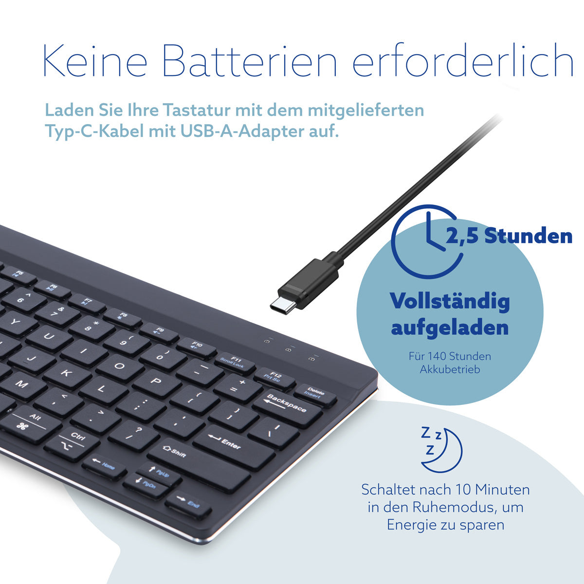 R-Go Tools Ergonomische Tastatur R-Go Compact Break, kompakte Tastatur mit Pausensoftware, QWERTY (US), Bluetooth, Schwarz