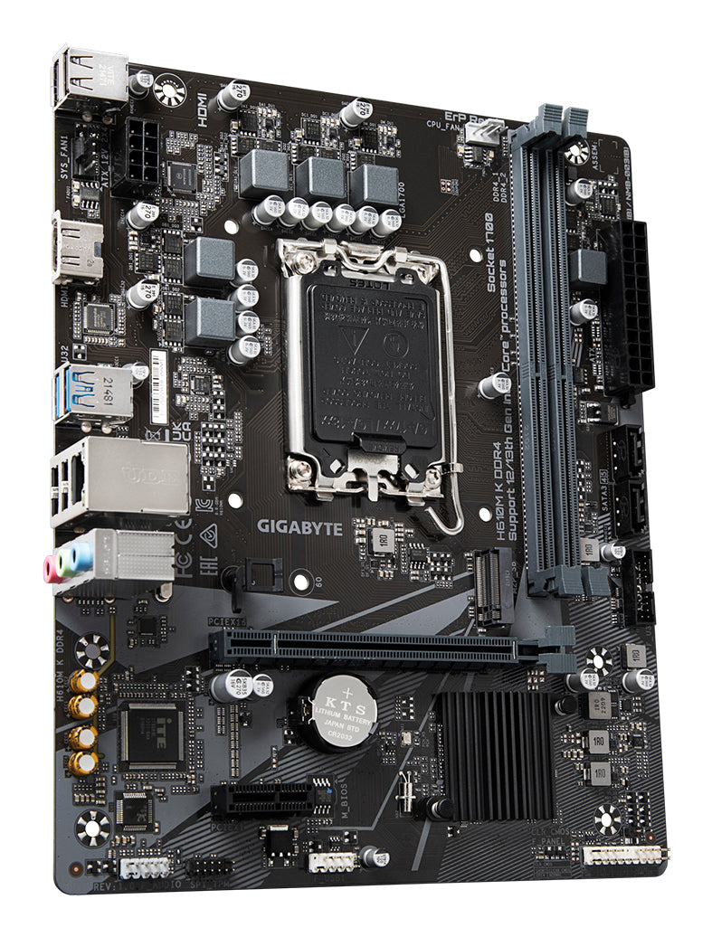 GIGABYTE H610M K DDR4 Mainboard - Unterstützt Intel Core Prozessoren 14th Gen CPUs, 3+1+1 Phases Hybrid Power Design, up to 3200MHz DDR4, 1xPCIe 3.0 M.2, GbE LAN, USB 3.2 Gen 1