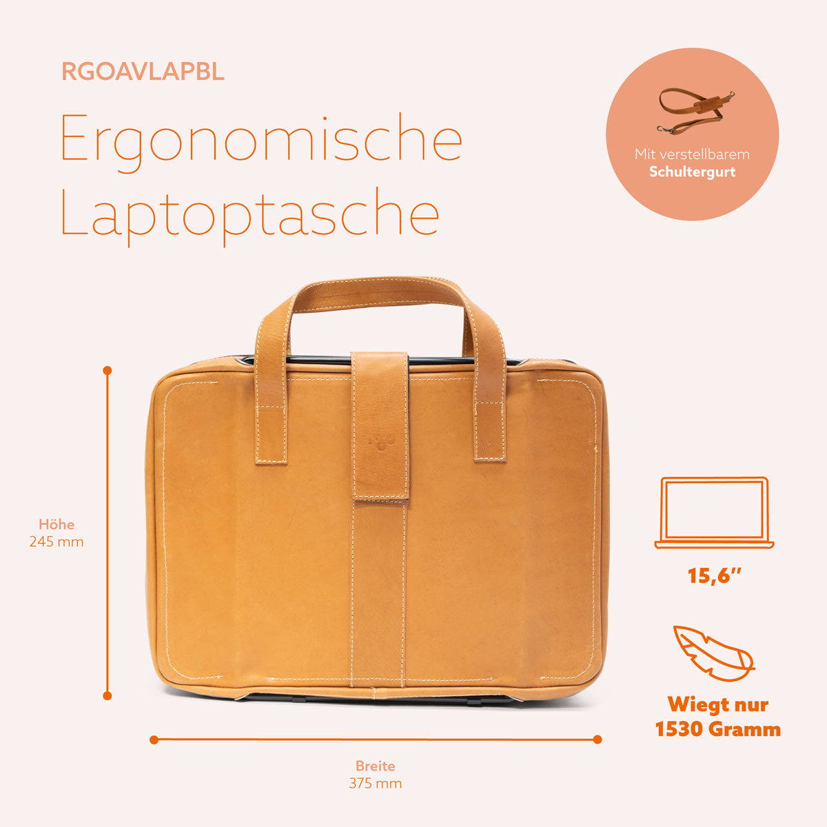 R-Go Tools Laptoptasche R-Go Viva, Vollnarbenleder, mit integriertem Laptop-Ständer, Schulterriemen, 15,6-Zoll, braun