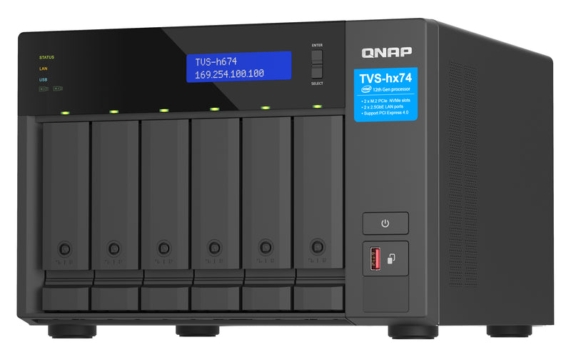 QNAP TVS-h674 NAS Tower Intel® Core™ i3 i3-12100 16 GB DDR4 0 TB QuTS hero Schwarz