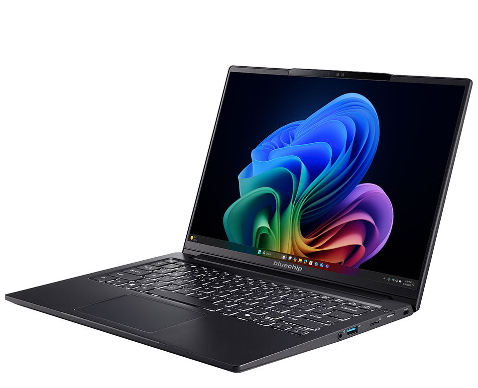 bluechip TRAVELline U14W17, Copilot+ PC Intel Core Ultra 5 135H Laptop 35,6 cm (14") 16 GB LPDDR5x-SDRAM 500 GB SSD Wi-Fi 7 (802.11be) Windows 11 Pro Schwarz