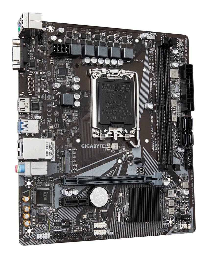 GIGABYTE H610M H V2 Mainboard - Unterstützt Intel Core Prozessoren 14th CPUs, 4+1+1 Hybrid Digital VRM, up to 5600MHz DDR5, 1xPCIe 3.0 M.2, GbE LAN, USB 3.2 Gen 1