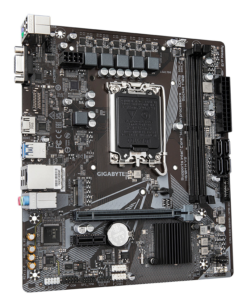 GIGABYTE H610M H V2 Mainboard - Unterstützt Intel Core Prozessoren 14th CPUs, 4+1+1 Hybrid Digital VRM, up to 5600MHz DDR5, 1xPCIe 3.0 M.2, GbE LAN, USB 3.2 Gen 1