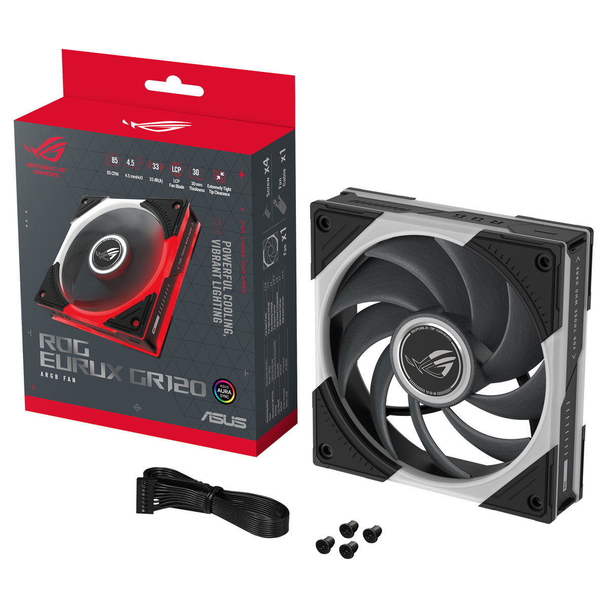 ASUS ROG Eurux GR120 ARGB Reverse Fan - Single Pack Computergehäuse Ventilator 12 cm Schwarz, Weiß 1 Stück(e)