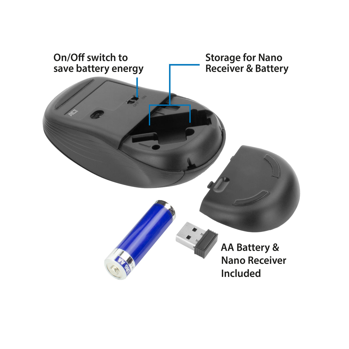 ACT Kabellose Maus 1600 DPI, Silent Click, umweltfreundlich, aus recycelten Materialien hergestellt