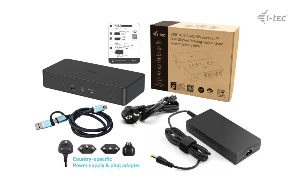 i-tec USB 3.0 / USB-C / Thunderbolt 3 Professional Dual 4K Display Docking Station Generation 2 + Power Delivery 100W