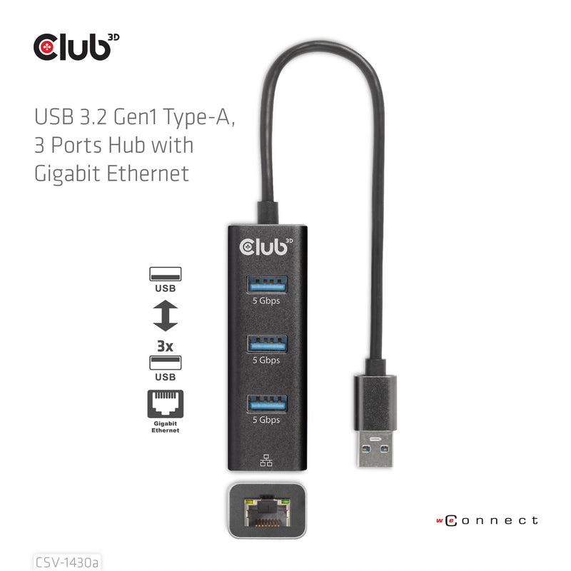 CLUB3D CSV-1430a Kabelgebunden USB 3.2 Gen 1 (3.1 Gen 1) Type-A Schwarz