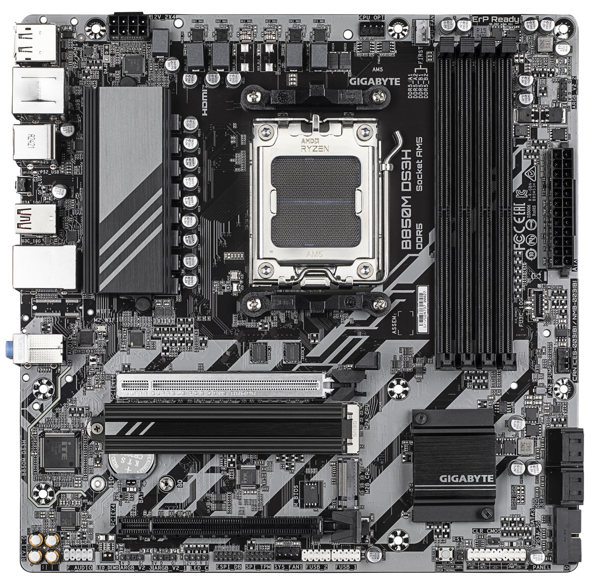 GIGABYTE B850M DS3H Motherboard - AMD Ryzen 9000 Series CPUs, 16+2+2 Phasen Digital VRM, bis zu 8200MHz DDR5 (OC), 1xPCIe 5.0 + 1xPCIe 4.0 M.2, 2.5 LAN, USB 3.2 Gen 2