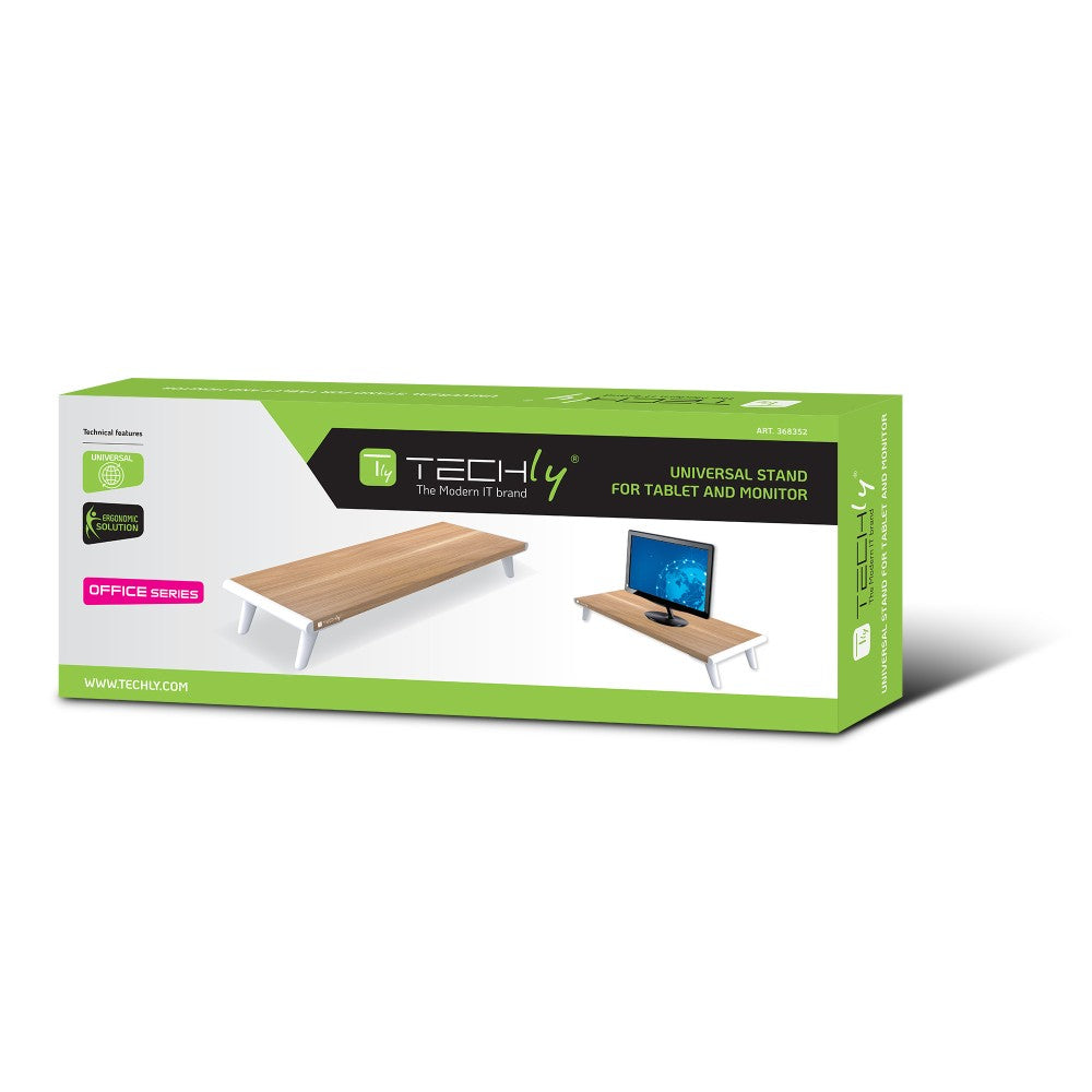 Techly ICA-MS 389 Flachbildschirm-Tischhalterung Tisch/Bank Weiß, Holz