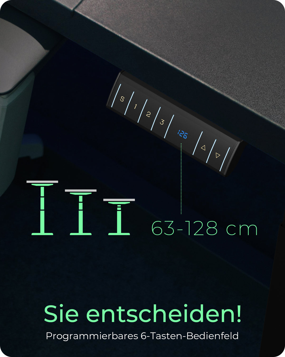 ICY BOX IB-EW122B-TT, Elektrisch höhenverstellbarer Tisch, Tischplatte 140x70 cm, Höhe 63-128cm