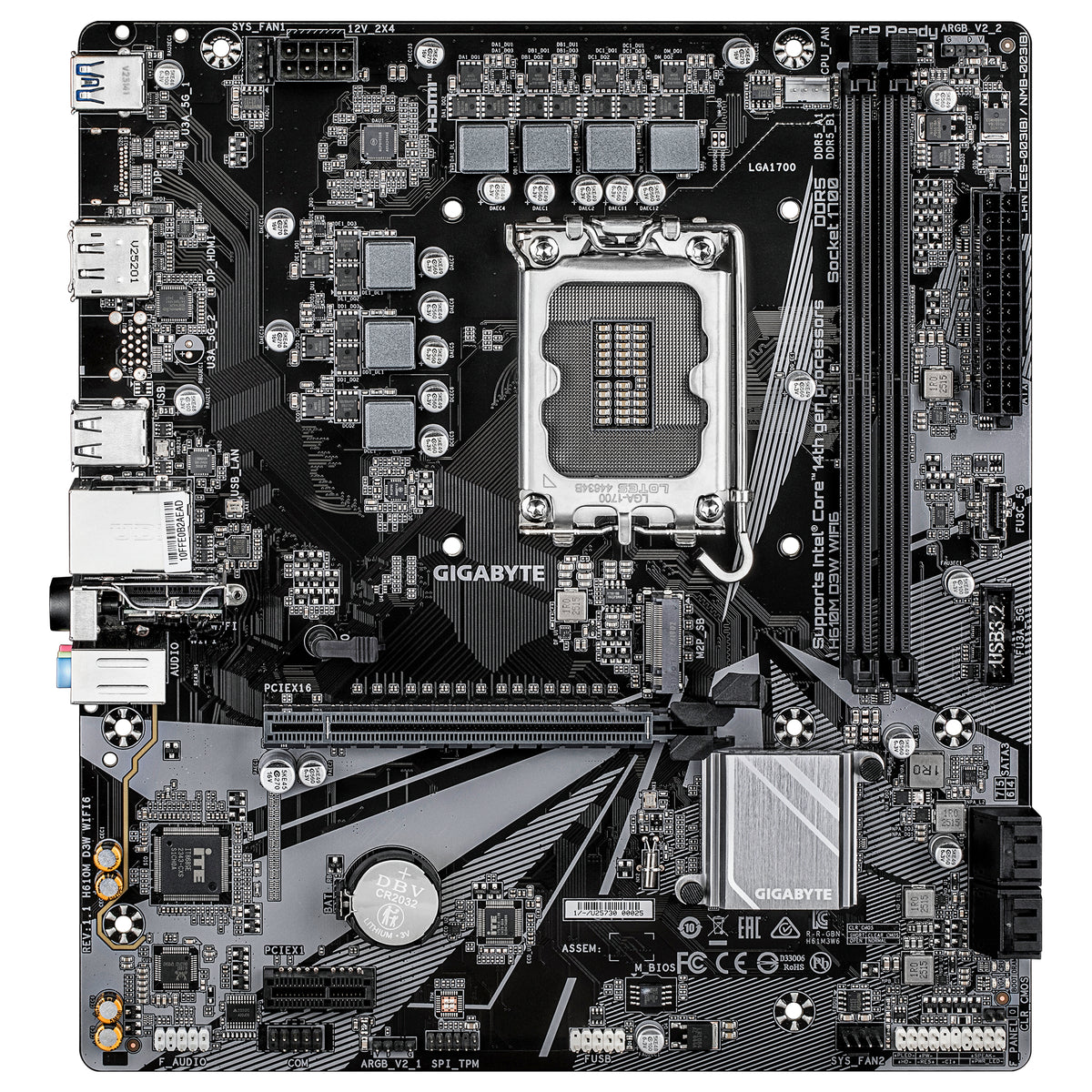 GIGABYTE H610M D3W WIFI6 Mainboard - Unterstützt Intel Core Prozessoren der 14. Generation, 5+1+1 Phasen VRM, bis zu 5600MHz DDR4, 1xPCIe 3.0 M.2, Wi-Fi 6, 1GbE LAN, USB 3.2 Gen 1