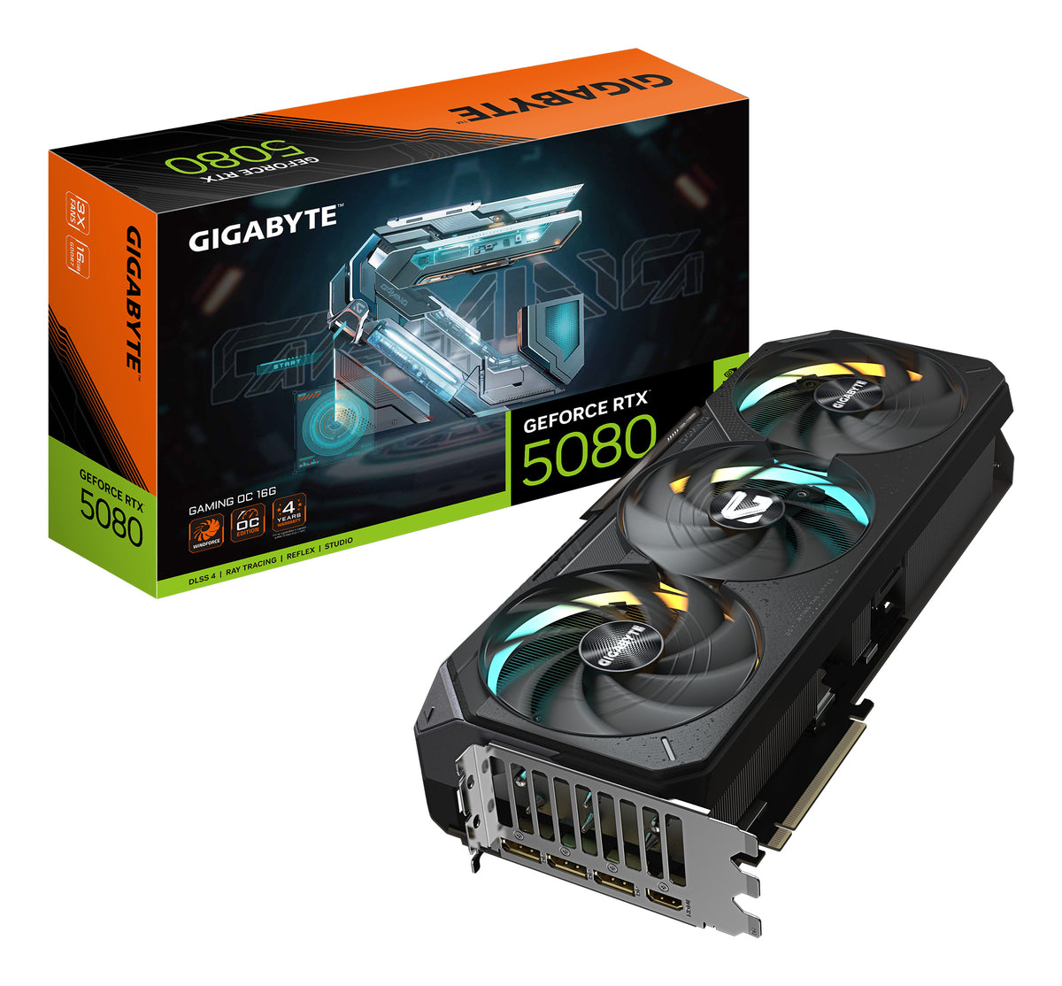 GIGABYTE GeForce RTX 5080 GAMING OC 16G Grafikkarte - 16GB GDDR7, 256 Bit, PCI-E 5.0, 2730MHz Core Clock, 3 x DisplayPort, 1 x HDMI, GV-N5080GAMING OC-16GD