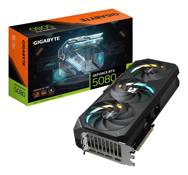 GIGABYTE GeForce RTX 5080 GAMING OC 16G Grafikkarte - 16GB GDDR7, 256 Bit, PCI-E 5.0, 2730MHz Core Clock, 3 x DisplayPort, 1 x HDMI, GV-N5080GAMING OC-16GD