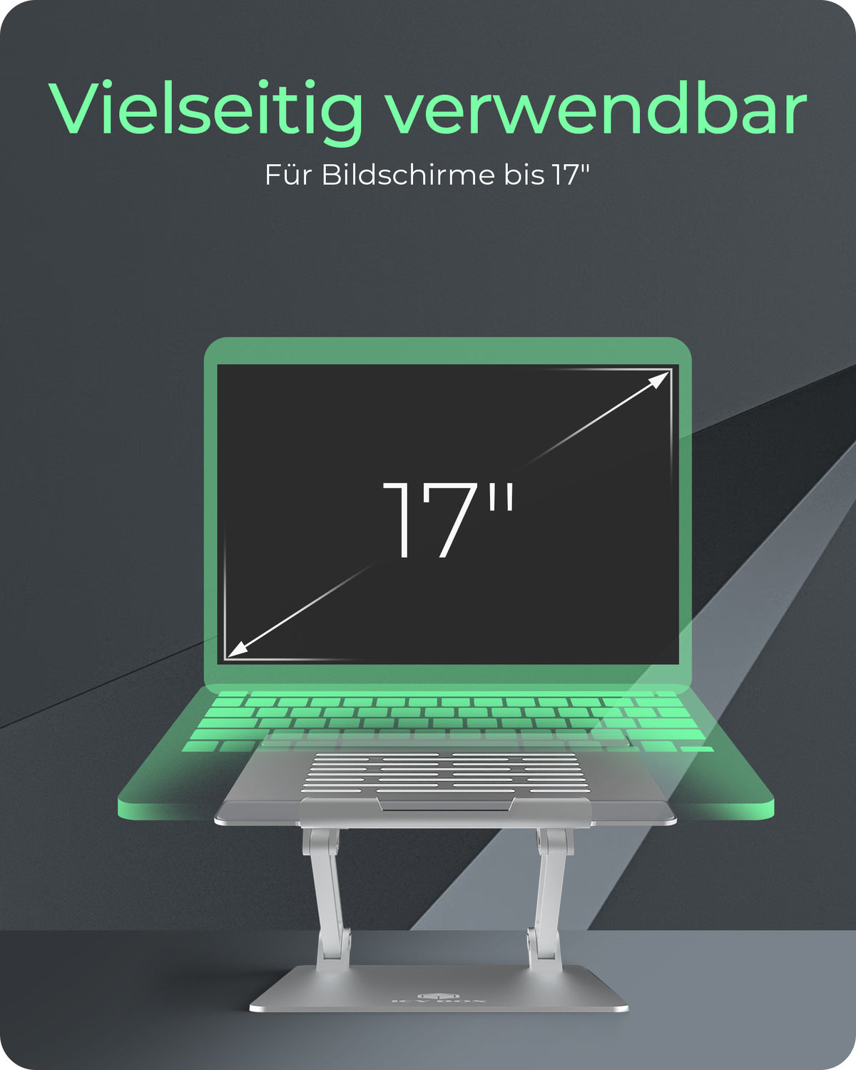 ICY BOX IB-NH300, Notebookhalter höhenverstellbar, Aluminium, für Notebooks bis 17" (43 cm)