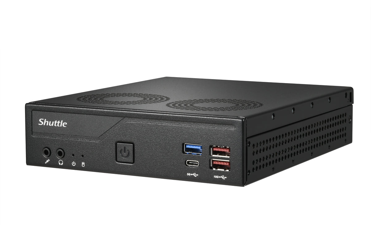 Shuttle Slim PC DH770 , S1700, 2x HDMI, 2x DP , 2x 2.5G LAN, 2x COM, 8x USB, 1x 2.5", 2x M.2, 24/7 Dauerbetrieb, inkl. VESA