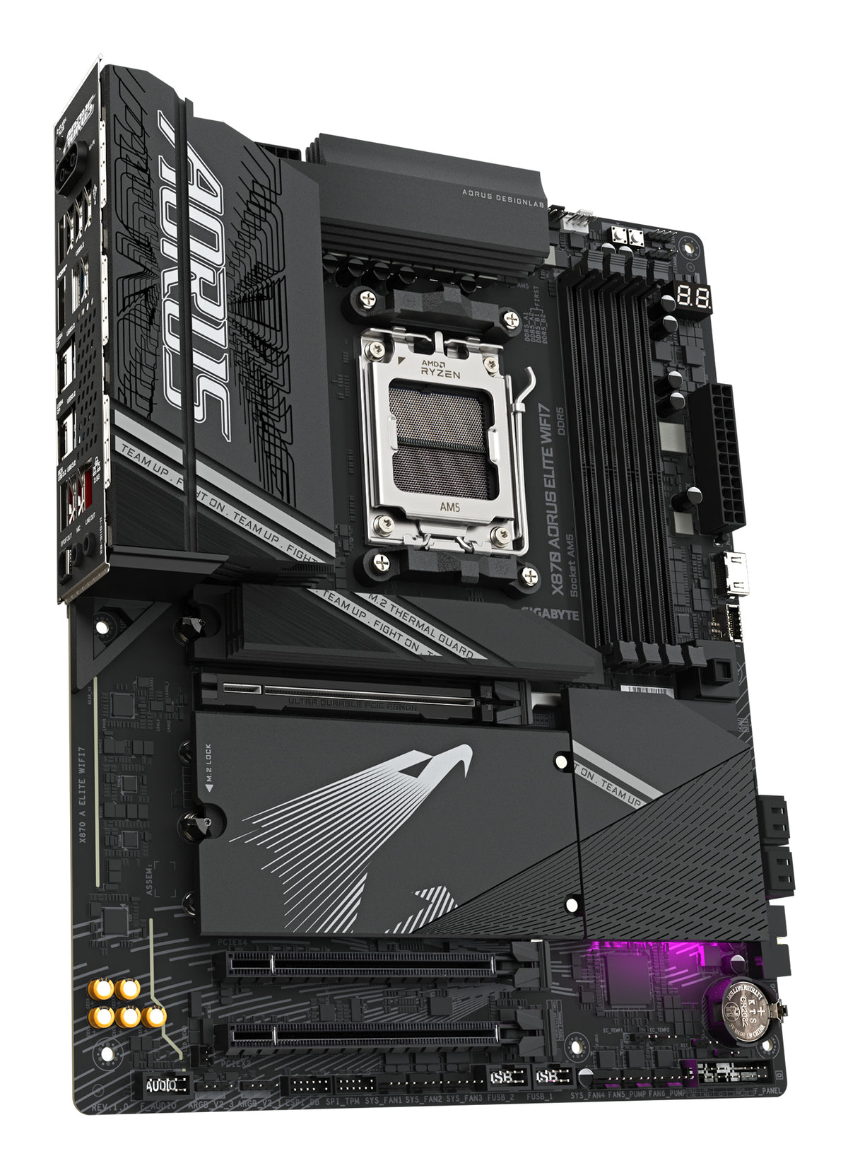 GIGABYTE X870 AORUS ELITE WIFI7 Mainboard - Unterstützt AMD Ryzen 9000 CPUs, 16+2+2 Phasen VRM, bis zu 8000MHz DDR5 (OC), 3xPCIe 5.0 + 1xPCIe 4.0, Wi-Fi 7, 2.5GbE LAN, USB 4