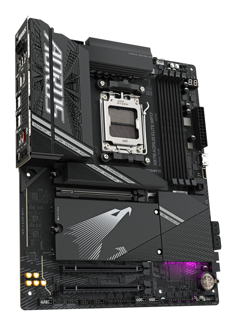 GIGABYTE X870 AORUS ELITE WIFI7 Mainboard - Unterstützt AMD Ryzen 9000 CPUs, 16+2+2 Phasen VRM, bis zu 8000MHz DDR5 (OC), 3xPCIe 5.0 + 1xPCIe 4.0, Wi-Fi 7, 2.5GbE LAN, USB 4
