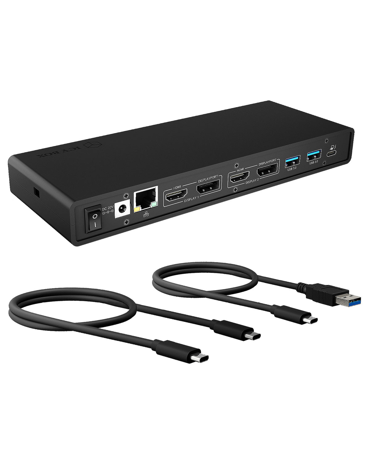 ICY BOX IB-DK2245AC, DisplayLink™, 2x DisplayPort™ oder 2x HDMI® Schnittstelle bis zu 4096x2160@60 Hz