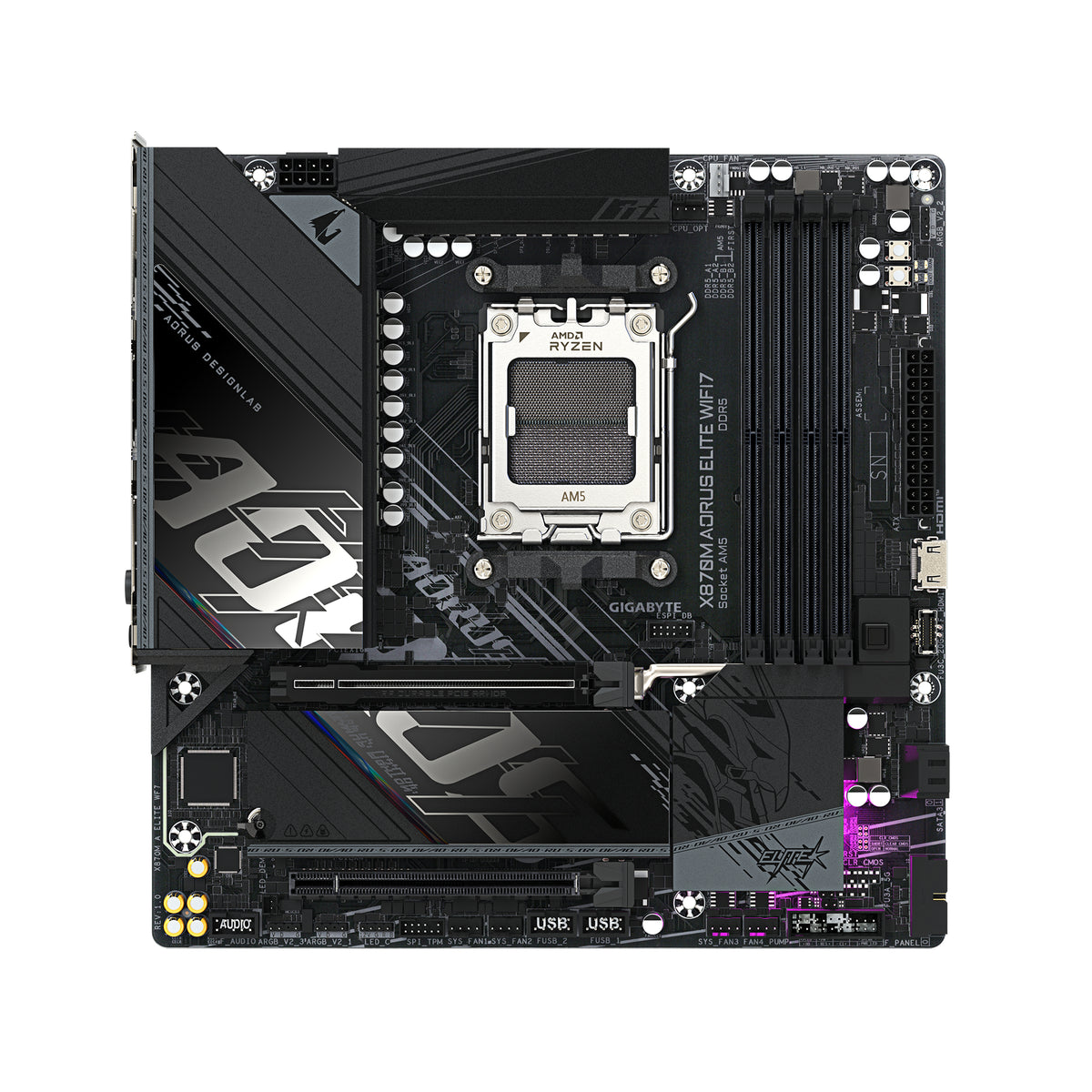 GIGABYTE X870M AORUS ELITE WIFI7 Mainboard – Unterstützt AMD Ryzen 9000 CPUs, digitale 14+2+2 Phasen VRM, bis zu 8200 MHz DDR5 (OC), 1 x PCIe 5.0 + 1 x PCIe 4.0, Wi-Fi 7, 2.5 GbE LAN, USB 4