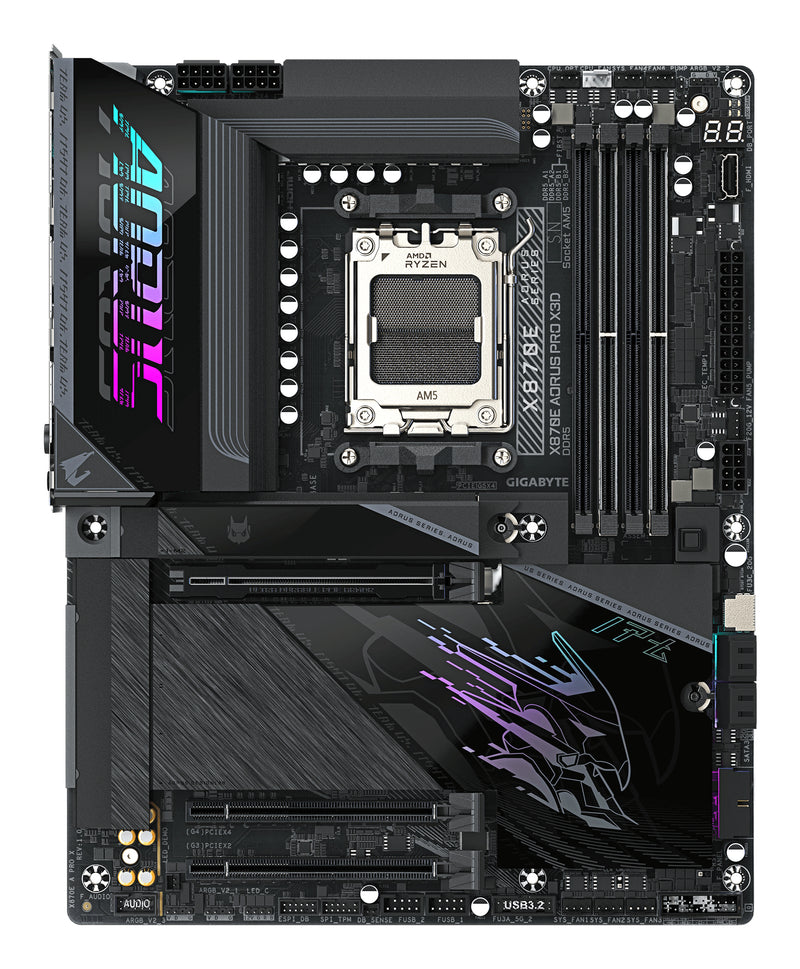 GIGABYTE X870E AORUS PRO X3D Mainboard - Unterstützt AMD Ryzen 9000 CPUs, digitales 18+2+2-Phasen-VRM, bis zu 9000MHz DDR5 (O.C.), 2xPCIe 5.0 + 2xPCIe 4.0, Wi-Fi 7, 5GbE LAN, USB 4