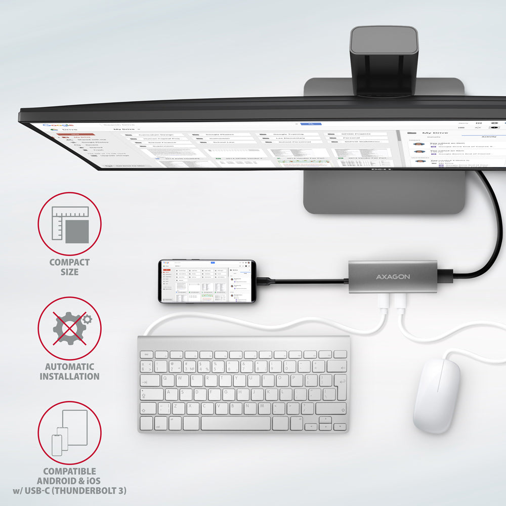 Axagon HMC-5G21 USB 10Gbps hub, 2x USB-A, 2x USB-C, HDMI 4k/30Hz, PD 60W, USB-C Kabel