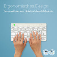 R-Go Tools Ergonomische Tastatur R-Go Compact Break, kompakte Tastatur mit Pausensoftware, QWERTZ (CH), Bluetooth, Weiß