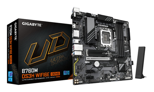 GIGABYTE B760M DS3H WIFI6E GEN5 Mainboard – Unterstützt Intel Core Prozessoren der 14. Generation, 6+2+1 Phasen Digital-VRM, bis zu 5600 MHz DDR5, 2 x PCIe 4.0 M.2, Wi-Fi 6E, 2.5 GbE LAN, USB 3.2 Gen2