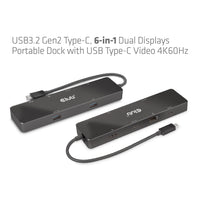 CLUB3D 6-in-1 USB3.2 Gen2 Typ-C Dual Displays Portable Dock mit USB Typ-C Video 4K60Hz