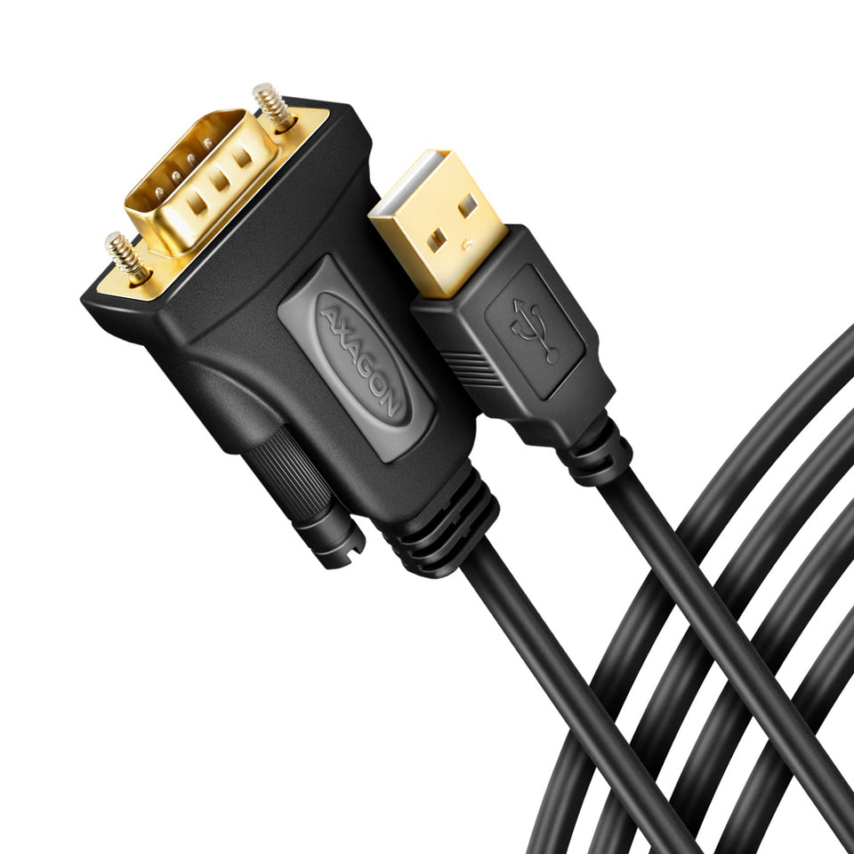 Axagon ADS-1PQN USB-A 2.0 - serial RS-232 DB9-M FTDI adapter cable 1.5m - Adapter - Digital/Data Serial Cable Black 1.5 m USB Type-A