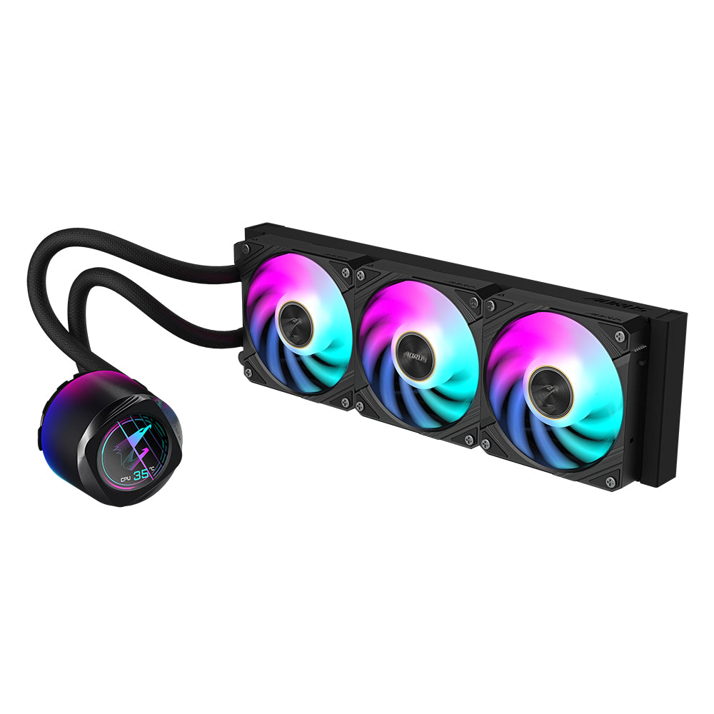 GIGABYTE AORUS WATERFORCE X II 360 AIO Flüssigkeits-CPU-Kühler - 3x120mm ARGB-Lüfter, Vollfarb-LCD, DAISY-CHAIN, kompatibel mit Intel LGA 1851 und AMD AM5