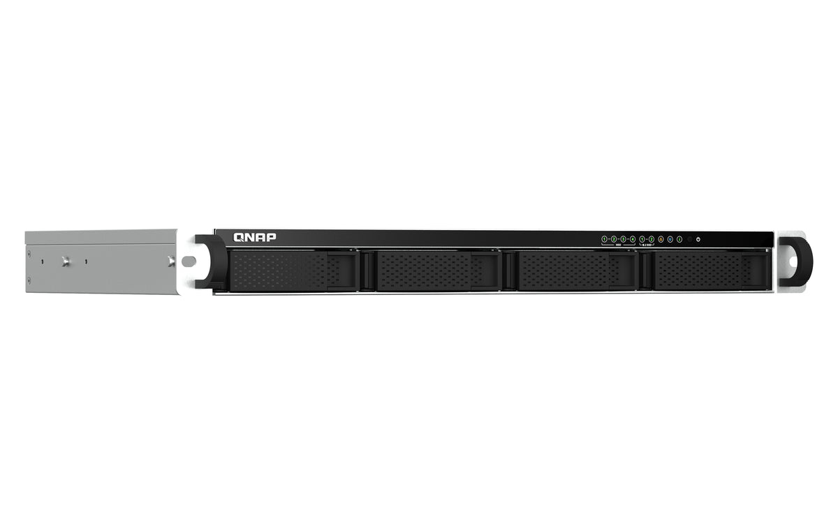 QNAP TS-464eU NAS Rack (1U) Intel® Celeron® N5095 8 GB DDR4 0 TB QNAP Turbo System Aluminium, Schwarz