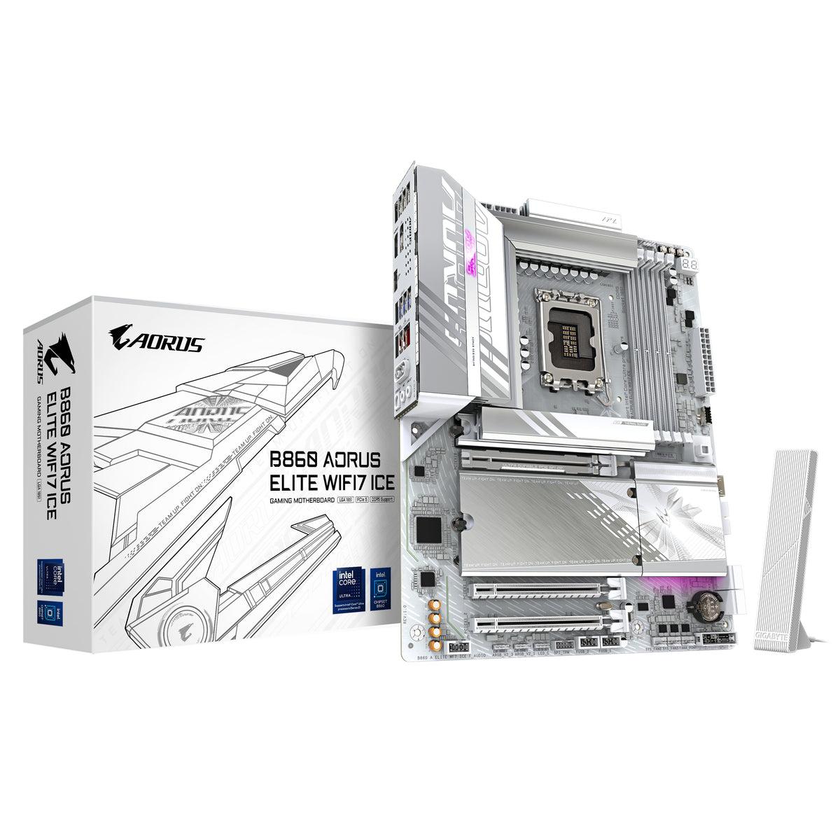 GIGABYTE B860 AORUS ELITE WIFI7 ICE Mainboard - Intel Core Ultra CPUs, 14+1+2+1 Phasen VRM, bis zu 9200MHz DDR5, 1xPCIe 5.0 + 2xPCIe 4.0 M.2, 2,5 GbE LAN, WIFI 7, USB 4