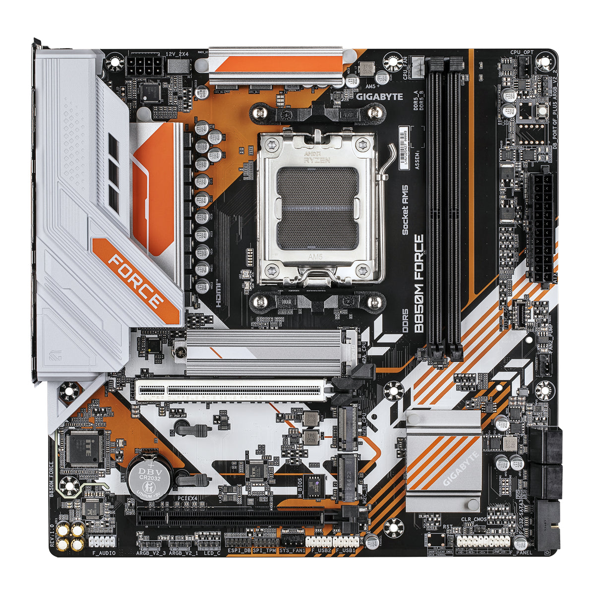 GIGABYTE B850M FORCE Mainboard – Unterstützt AMD Ryzen 9000 Serie Prozessoren, 8+2+2 Phasen Digital-VRM, bis zu 9600 MHz DDR5 (OC), 1 x PCIe 5.0 M.2 + 2 x PCIe 4.0 M.2, 2.5 GbE LAN, USB 3.2 Gen 2