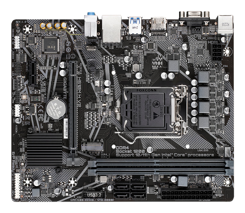GIGABYTE H510M H V2 Mainboard - Unterstützt Intel Core Prozessoren 11th CPUs, up to 3200MHz DDR4, 1xPCIe 3.0 M.2, GbE LAN, USB 3.2 Gen 1