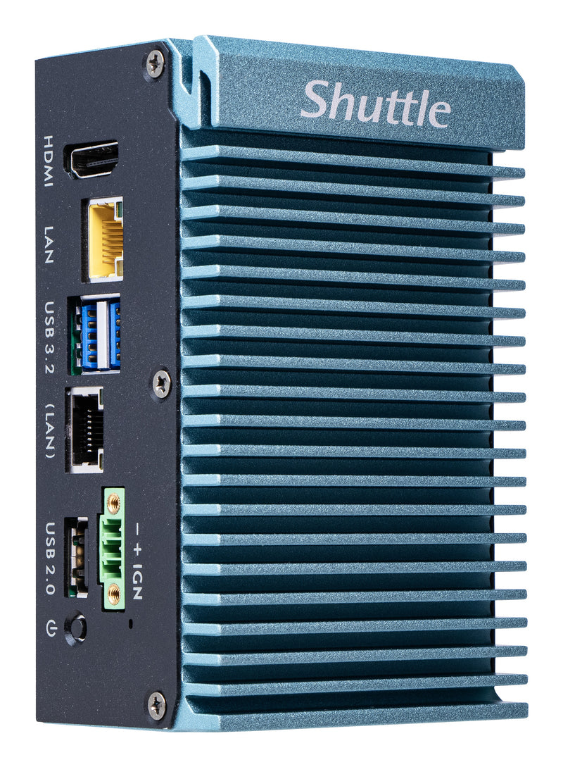 Shuttle Edge PC SPCEL02 , Intel Celeron J6412, 1x HDMI, 2x 2.5G LAN, 1x COM, DIO (4x in, 4x out), 3x USB, 2x M.2, 12-24V, 24/7 Dauerbetrieb, lüfterlos, inkl. VESA & DIN-RAIL Halterung