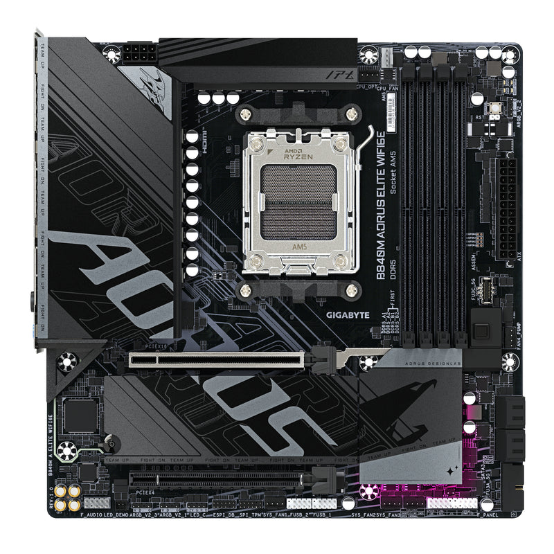 GIGABYTE B840M AORUS ELITE WIFI6E Mainboard – AMD Ryzen 9000 Prozessoren, 10+2+2 Phasen VRM, bis zu 8200 MHz DDR5 (O.C.), 2 x M.2 PCIe 4.0, Wi-Fi 6E, 2.5 GbE LAN, USB 3.2 Gen 2
