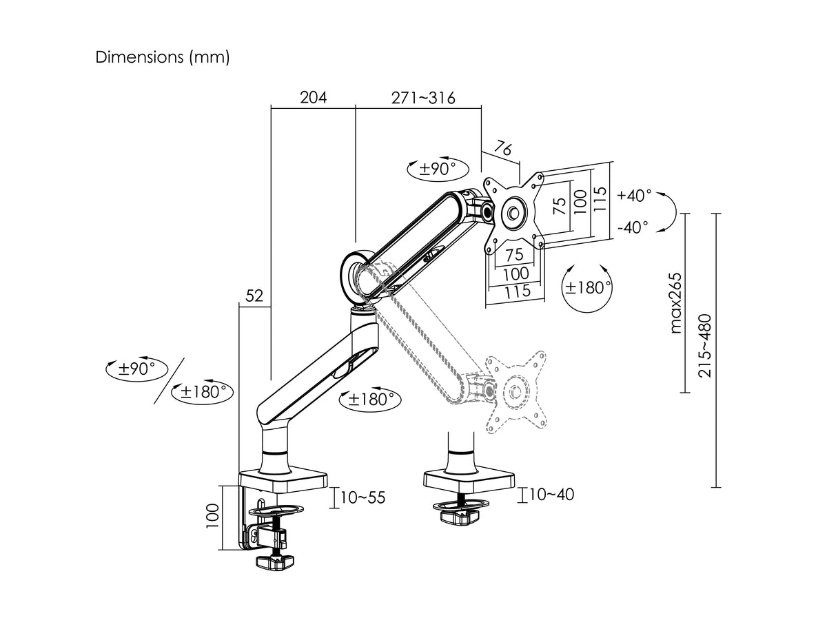 Equip 17"-35" Premium Monitor Schreibtischhalterung, Weiß