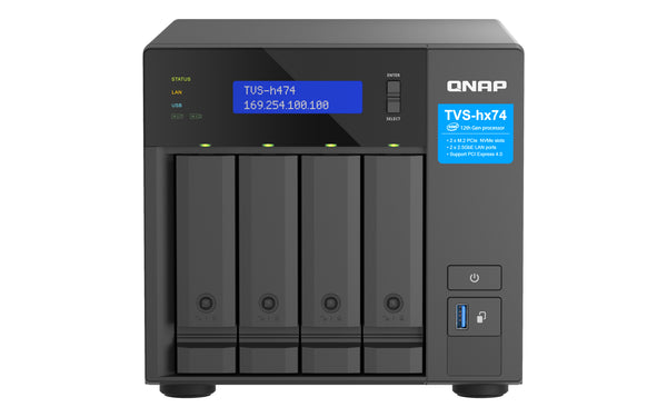 QNAP TVS-H474 NAS Tower Intel® Pentium® G7400 8 GB DDR4 0 TB QuTS hero Schwarz