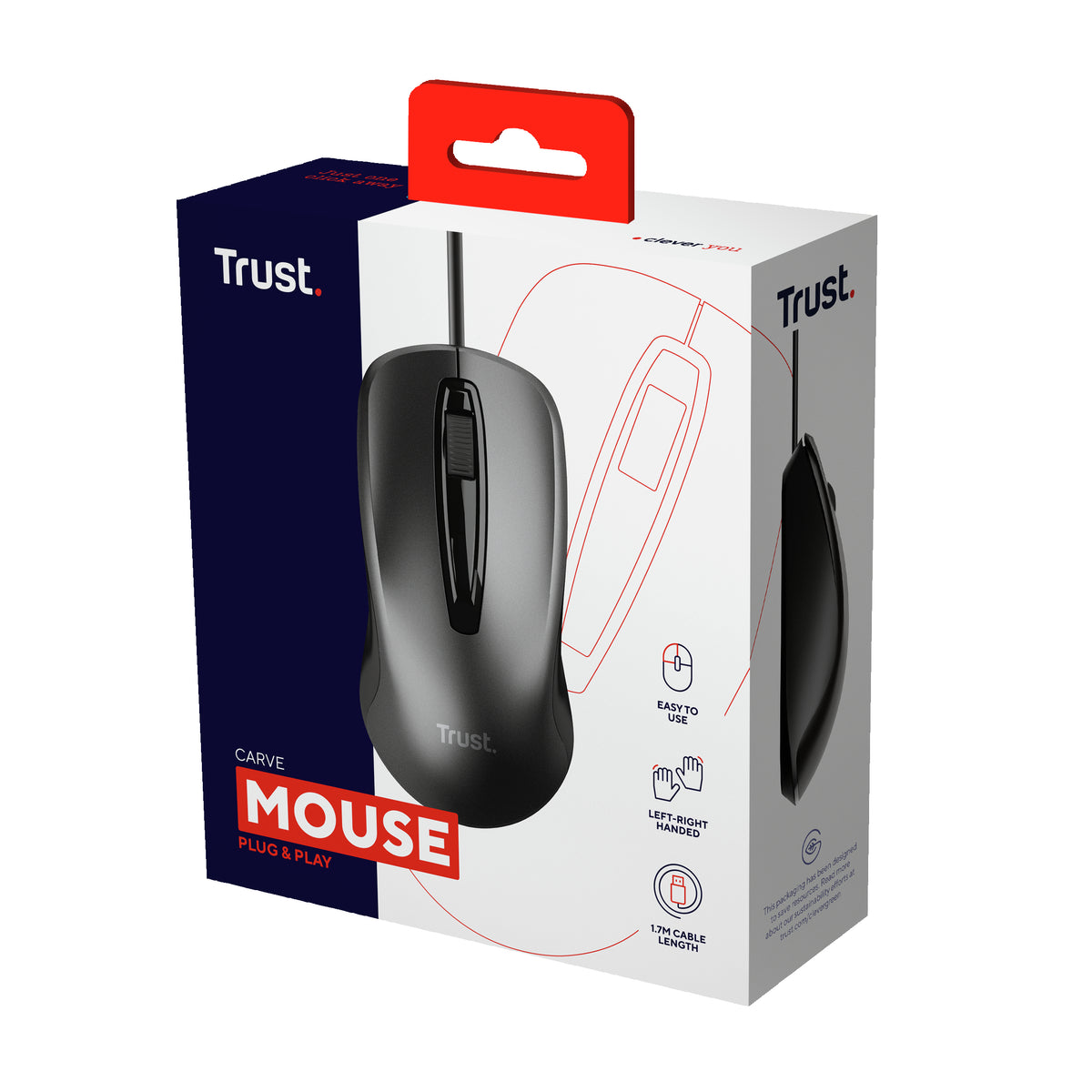 Trust Carve Maus Büro Beidhändig USB Typ-A Optisch 1200 DPI