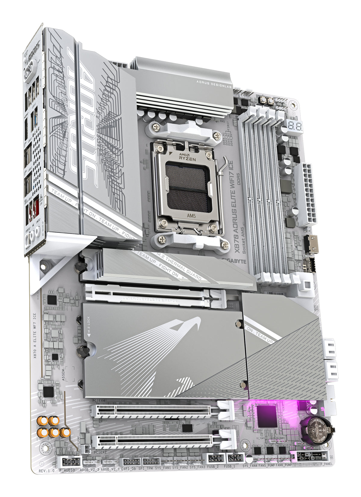 GIGABYTE X870 AORUS ELITE WIFI7 ICE Mainboard - Unterstützt AMD Ryzen 9000 CPUs, 16+2+2 Phasen Digitales VRM, bis zu 8200MHz DDR5 (OC), 3xPCIe 5.0 + 1xPCIe 4.0, Wi-Fi 7, 2.5GbE LAN, USB 4