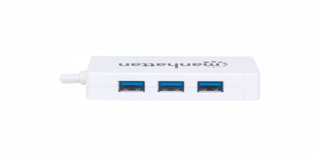 Manhattan USB-C auf 3-Port Hub mit Gigabit-Ethernet-Netzwerkadapter, USB 3.1 Gen 1 (5 Gbit/s) auf 10/100/1000 Mbit/s Gigabit Ethernet