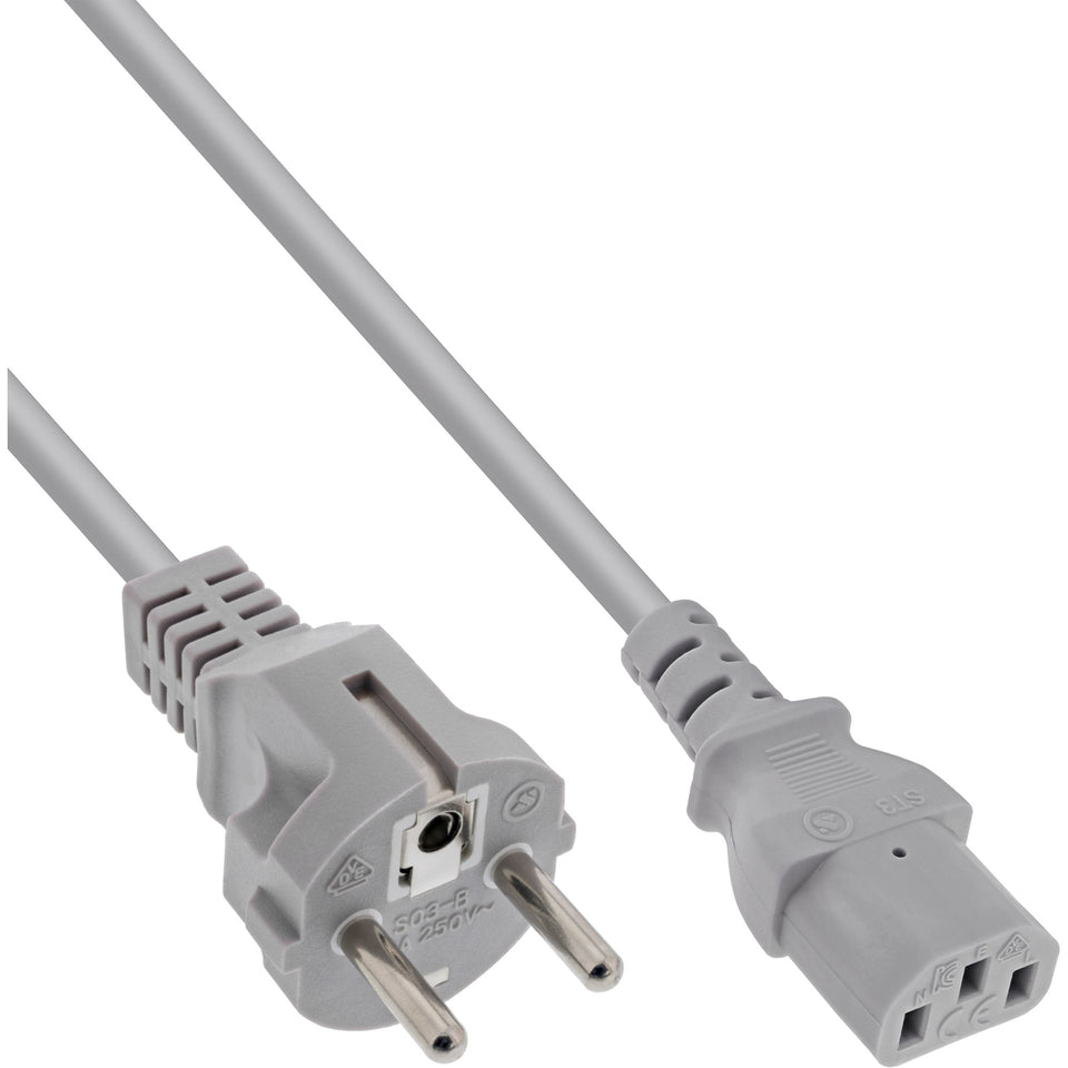 InLine Netzkabel, Schutzkontakt gerade auf Kaltgerätestecker C13, 5,0m, grau