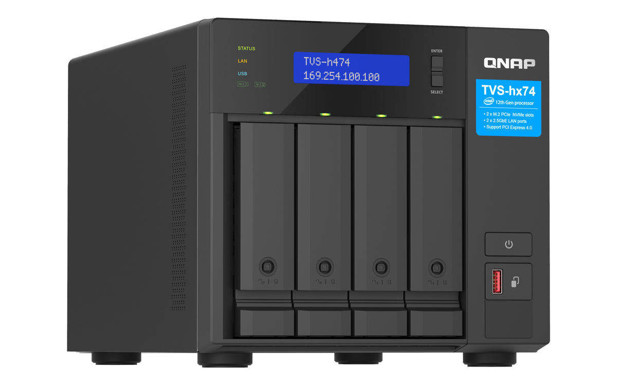 QNAP TVS-H474 NAS Tower Intel® Core™ i3 i3-12100 8 GB DDR4 0 TB QuTS hero Schwarz