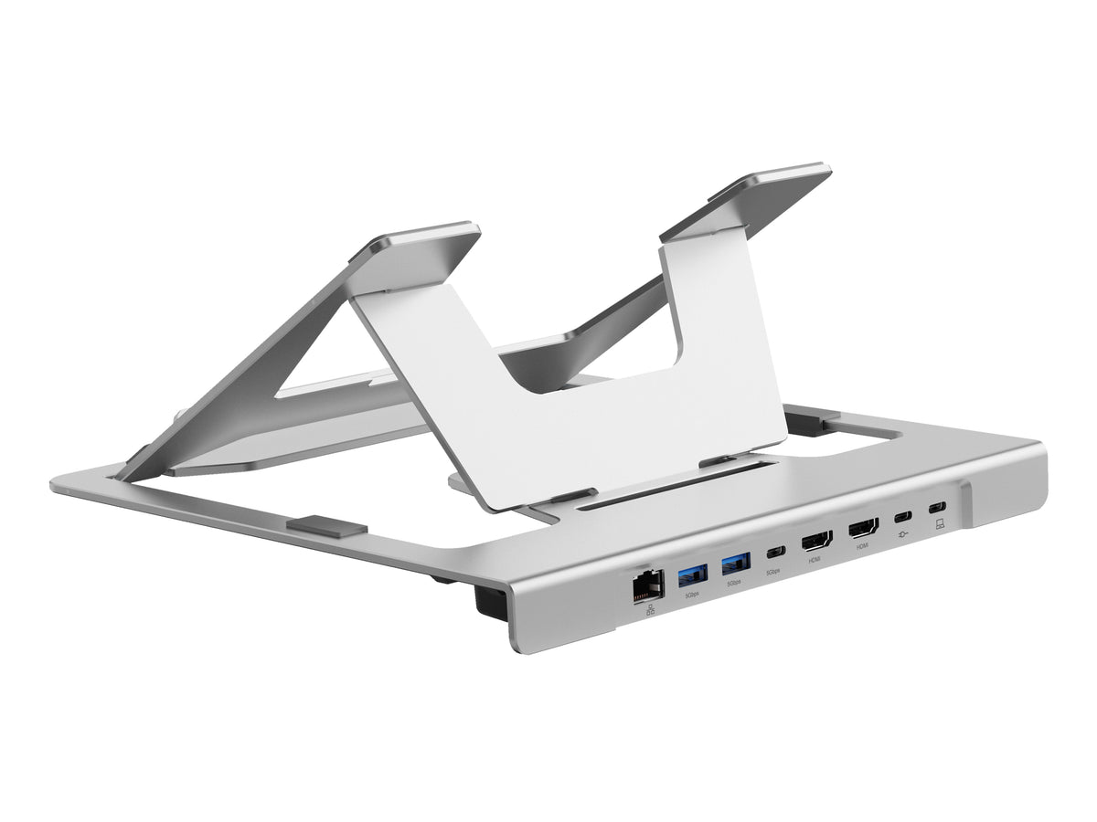 Conceptronic DONN35S Laptop Stand with 7-in-1 USB-C MST Docking Station, Dual HDMI 4K 60 Hz, 100 W USB-C PD, USB-C 5 Gbps, 2 × USB-A 5 Gbps, Gigabit Ethernet